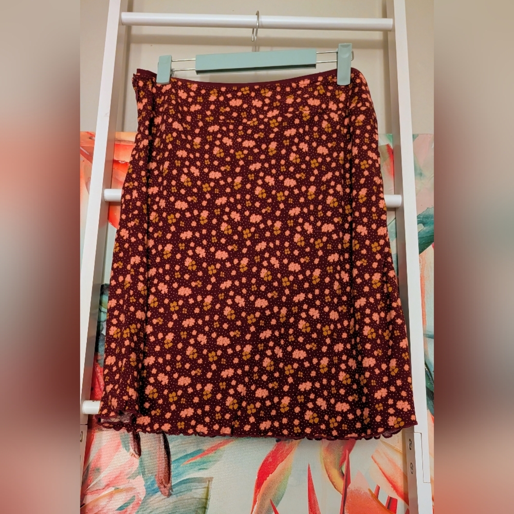 Free People Floral A-Line Skirt - Burgundy and Peach